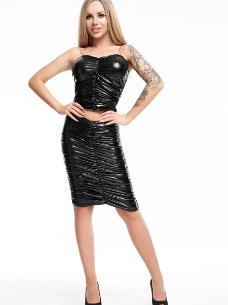 L - Fusta din material lucios SK066 Negru