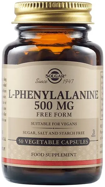 L-Phenylalanine, 500 mg, 50 capsule vegetale, Solgar