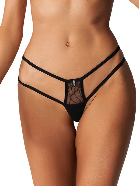 L/XL - Chilot din dantela cu decupaj la spate si benzi elastice decorative Arrowel panties n Negru