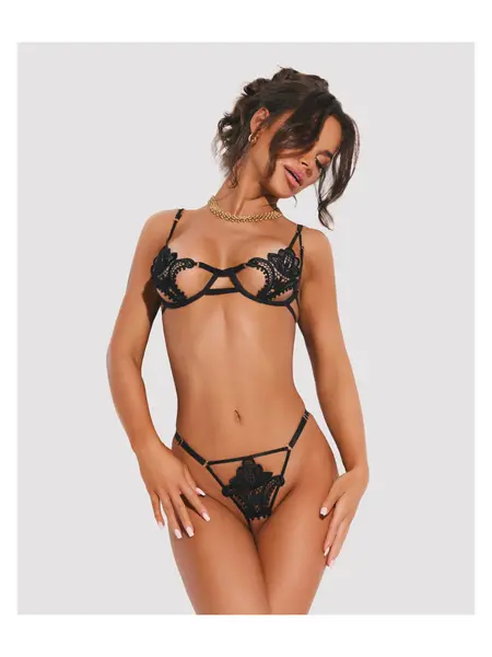 L/XL - Set trendy compus din sutien si chilot crotchless Set Luise Sublim - 1 Negru