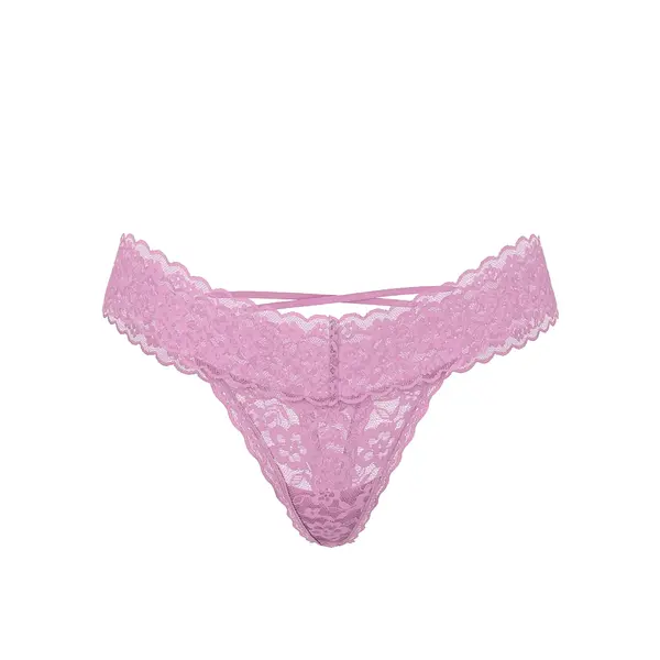 Lace strappy-back thong panty - bikini pink L
