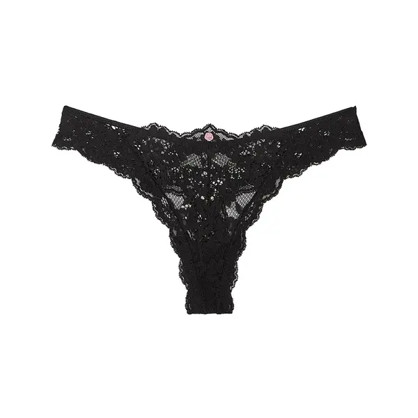 Lace thong panties - black L
