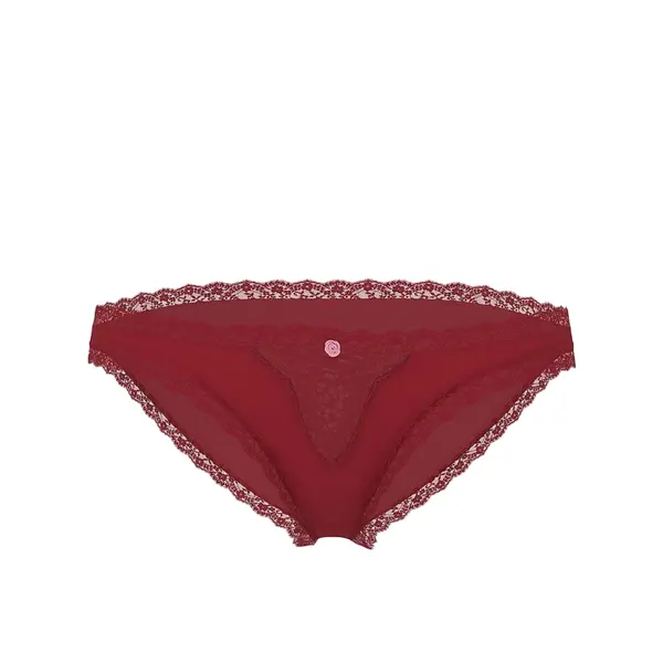 Lace-trim bikini panty - sangria red M