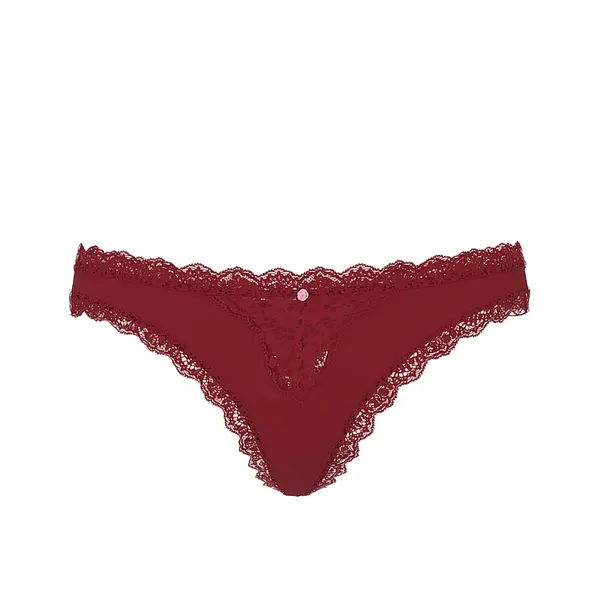 Lace-trim thong panty - sangria red L