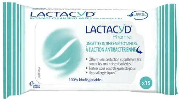 Lactacyd Șervețele umede intime Antibacterial, 15 buc