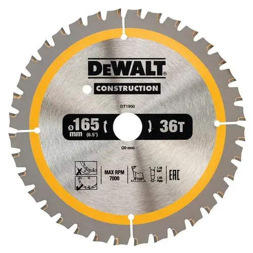 Lama pentru ferastrau circular Dewalt DT1950-QZ, 165 x 20 mm, 40T(DC)
