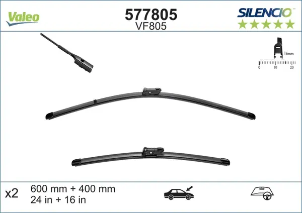 Lama stergator fata (2buc) Silencio 600 400mm potrivit CITROEN C5 X; PEUGEOT 408 II 09.21-