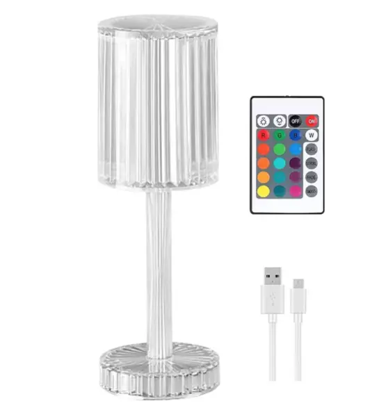 Lampa acrilica tip cristal RGB 16 culori reincarcabila USB control tactil si telecomanda