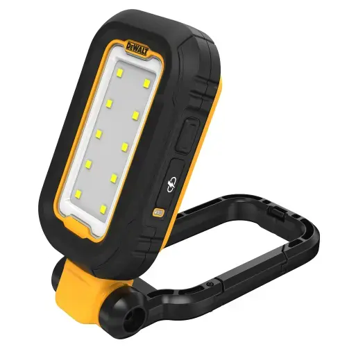 Lampa de lucru (lanterna) LED reincarcabila DeWALT DCL182, 1000 lm in 3 trepte, port USB-C pentru conectivitate multipla, acumulator Li-Ion integrat pentru autonomie pana la 12 ore, IP54, cap pivotant, baza magnetica, carabina inclusa