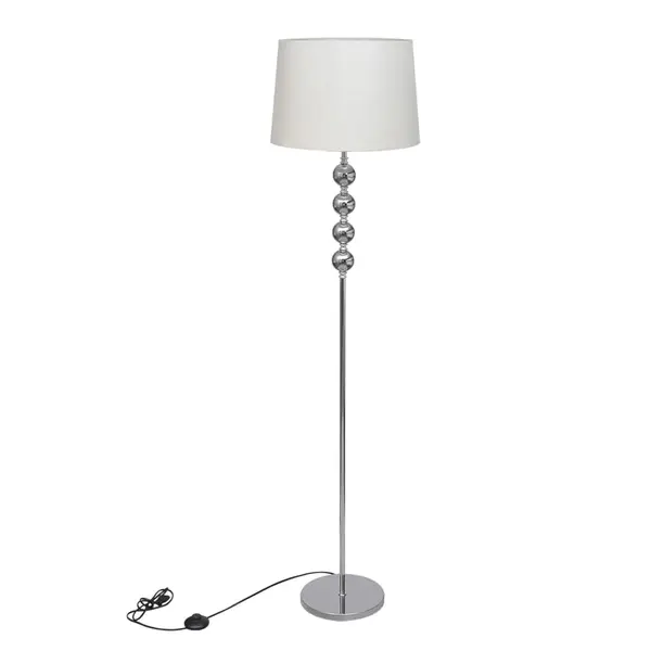Lampa de podea cu abajur, suport inalt, 4 bile decorative, alb