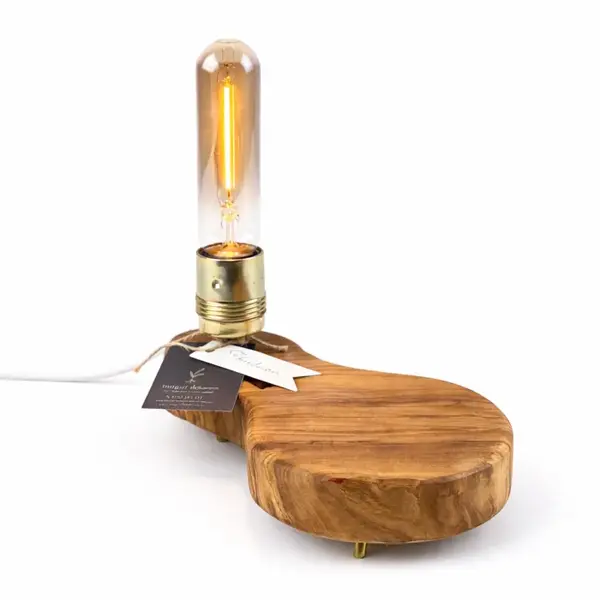 Lampa decorativa din lemn de maslin , baza organica joasa , handmade