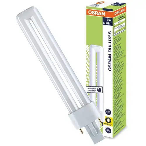 Lampa fluorescenta, Osram, G23, T45, 9W, 600lm, 2700K, Alb cald