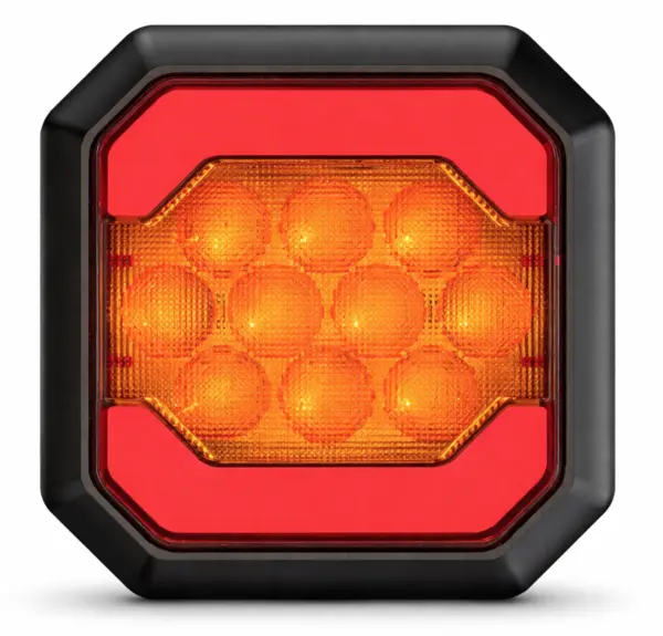 Lampa LED spate auto 12V/24V Stop + Pozitie design patrat lumina rosie si portocalie
