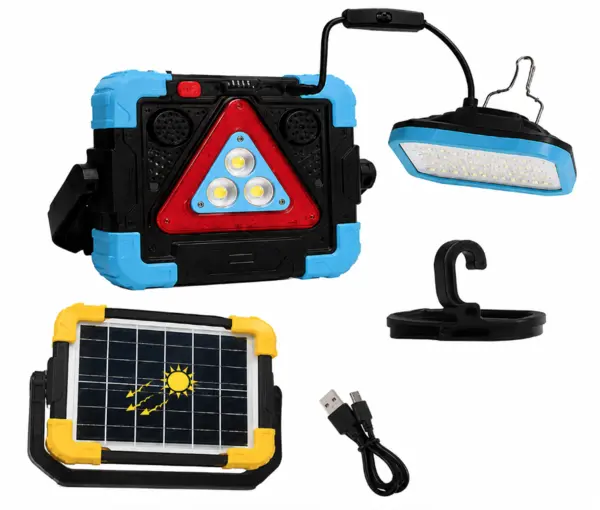 Lampa multifunctionala COBA CB 7138 panou solar triunghi de avertizare lumina COB si Magnet