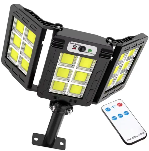 Lampa solara 30w tripla de perete cu senzor de lumina si miscare cu telecomanda IP65