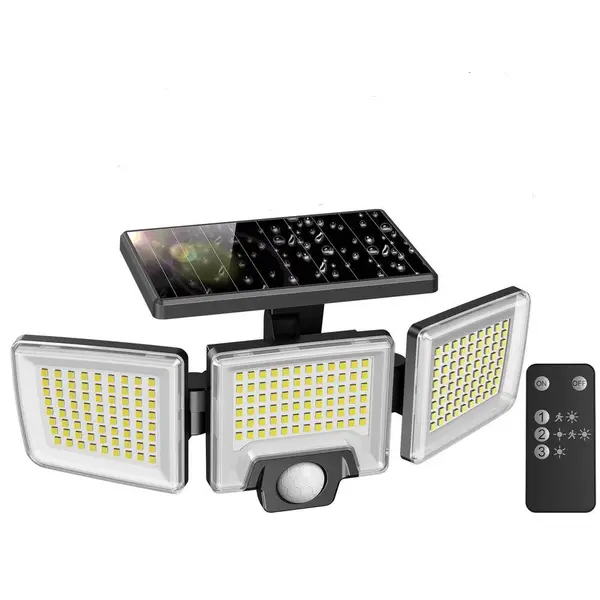 Lampa solara de perete MustWin UT88268-DW-2-4763-1P, 2500lm, LED, 216 leduri, Telecomanda, 3 moduri, senzor de miscare