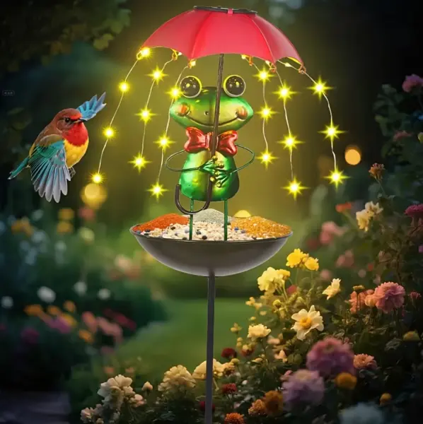 Lampa solara decorativa cu hranitoare pentru pasari, Model Broscuta