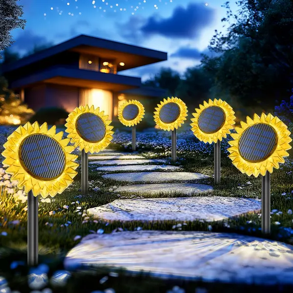 Lampa Solara Decorativa Floarea-Soarelui, LED Alb Cald, 9 LED-uri, IP44, 35 cm