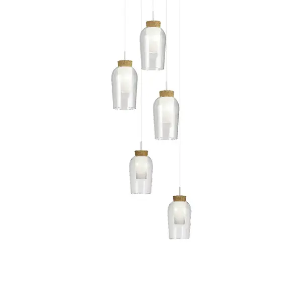 Lampa suspendata NORMAD 5 - Alb/Lemn