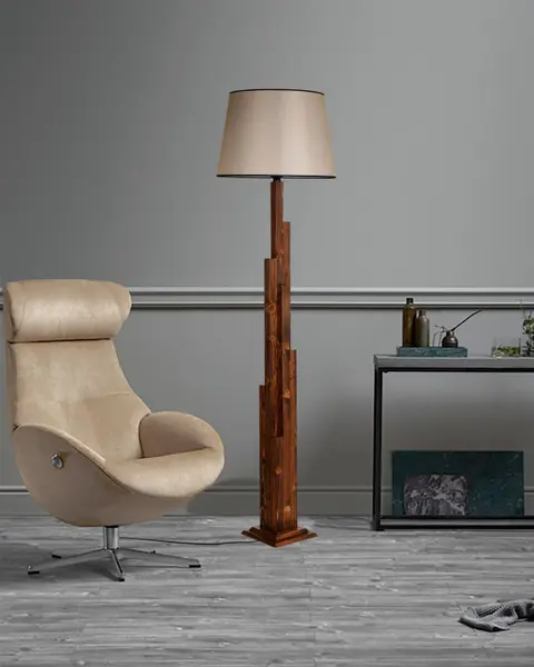 Lampadar Kule Ceviz Ahşap Lambader Pramit Açık Hasır Abajurlu Nuc