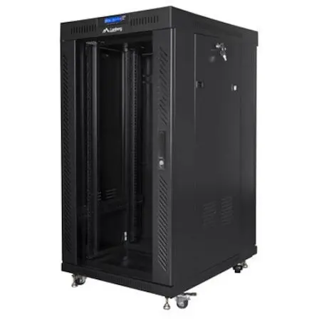LANBERG Cabinet free-standing LANBERG FF01-6822-12BL, LCD Panel, rack 19 inch, 22U, 600 x 800 mm, usa din sticla, Negru