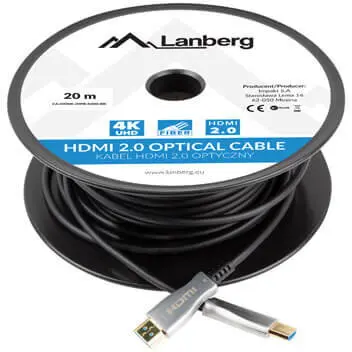 LANBERG Cablu HDMI 20m prin fibra optica, 4K, CA-HDMI-20FB-0200-BK