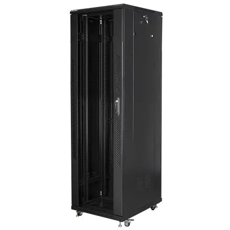 LANBERG Dulap rack de instalare 19 42U 600x800 negru, LCD cu ușă din sticlă neagră (Pachet complet)