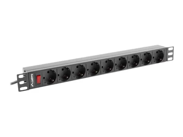 Lanberg PDU 09F 0300 BK - PDU 19 1U, 16A, 9 Schuko, 3 m, Aluminiu, Negru