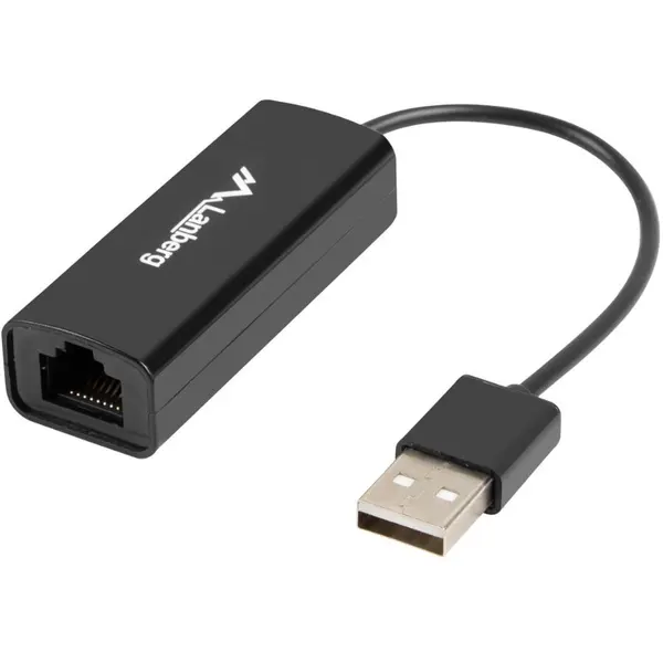 LANBERG Placa de retea Lanberg 41869, USB 2.0 tata la RJ-45 mama, adaptor Ethernet, internet 10/100 Mb/s, cablu 10 cm, Negru