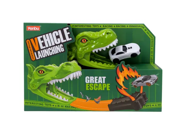 Lansator Masinute Dinozaur - 30x20 cm, Joc cu Dinozauri si Circuit, Great Escape