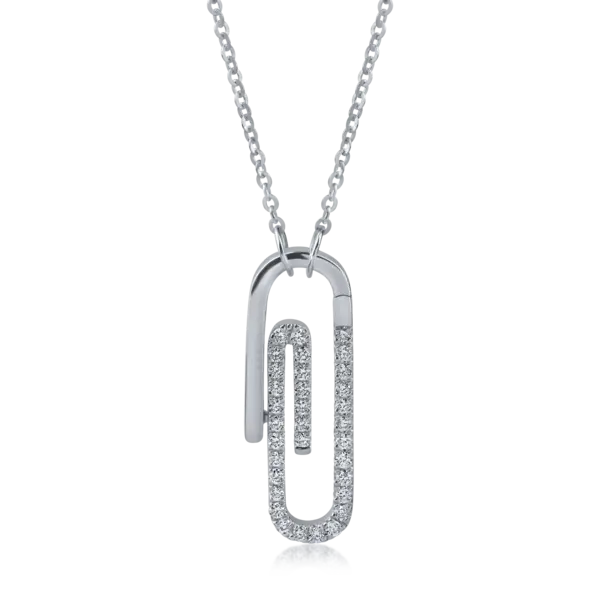 Lant cu pandantiv agrafa din aur alb cu diamante de 0.1ct