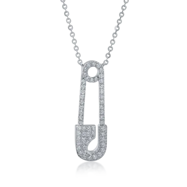 Lant cu pandantiv agrafa din aur alb cu diamante de 0.2ct