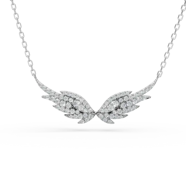 Lant cu pandantiv aripi din aur alb cu diamante de 0.39ct