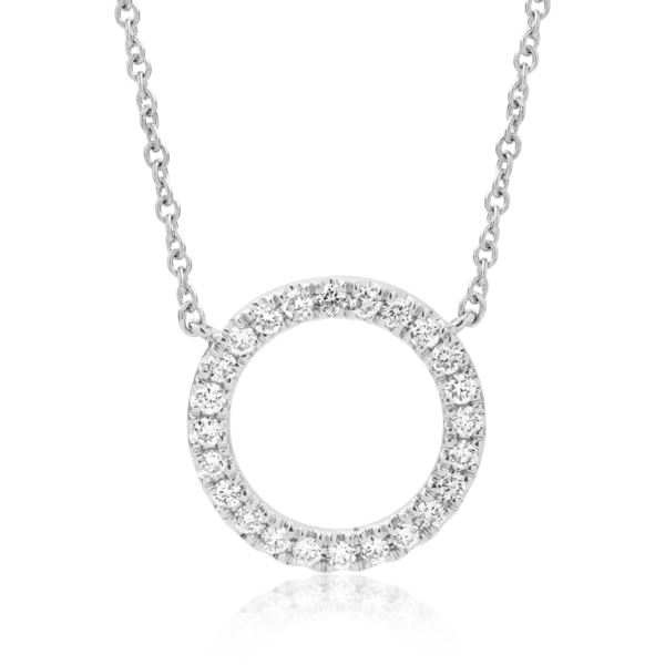 Lant cu pandantiv cerc din aur alb cu diamante de 0.19ct