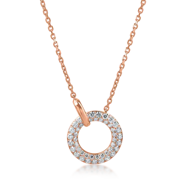 Lant cu pandantiv cerc din aur roz cu diamante de 0.5ct