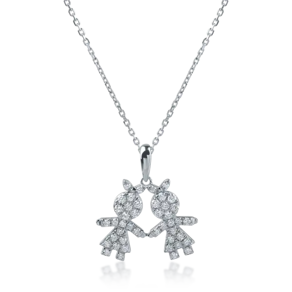 Lant cu pandantiv copii din aur alb cu diamante de 0.25ct