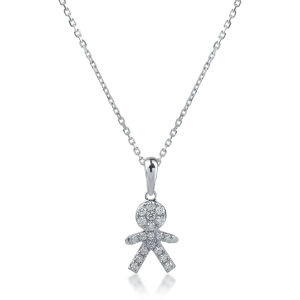 Lant cu pandantiv copil din aur alb cu diamante de 0.11ct