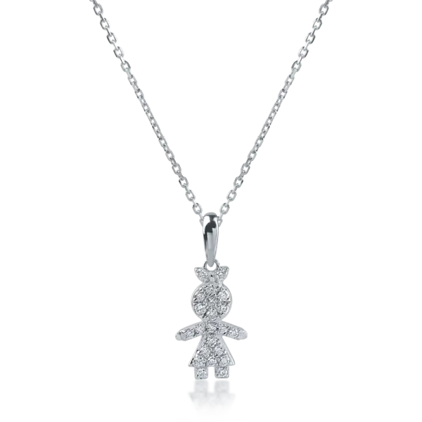 Lant cu pandantiv copil din aur alb cu diamante de 0.11ct