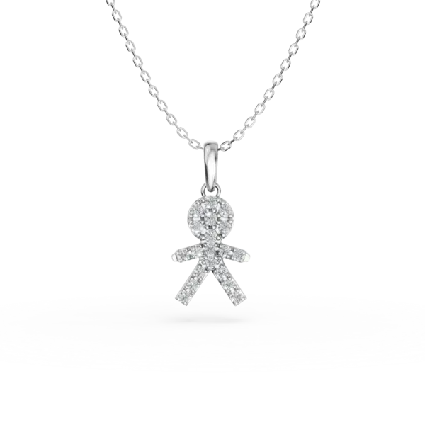 Lant cu pandantiv copil din aur alb cu diamante de 0.11ct