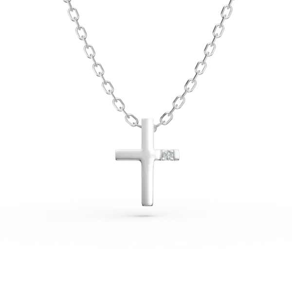Lant cu pandantiv cruce din aur alb cu diamant de 0.01ct