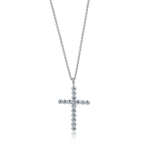Lant cu pandantiv cruce din aur alb cu diamante de 0.05ct