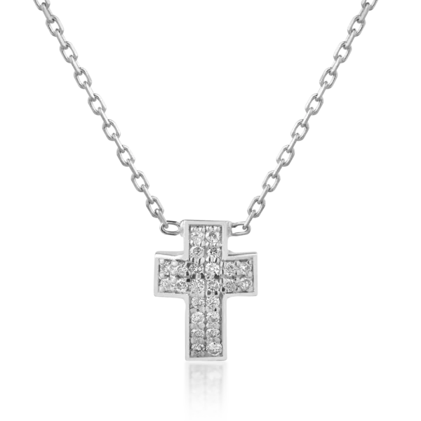Lant cu pandantiv cruce din aur alb cu diamante de 0.06ct