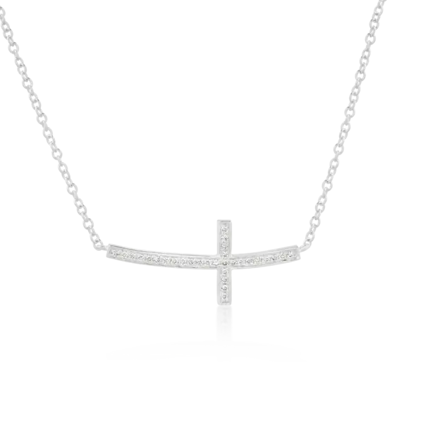 Lant cu pandantiv cruce din aur alb cu diamante de 0.11ct
