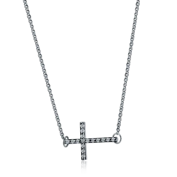 Lant cu pandantiv cruce din aur alb cu diamante de 0.24ct