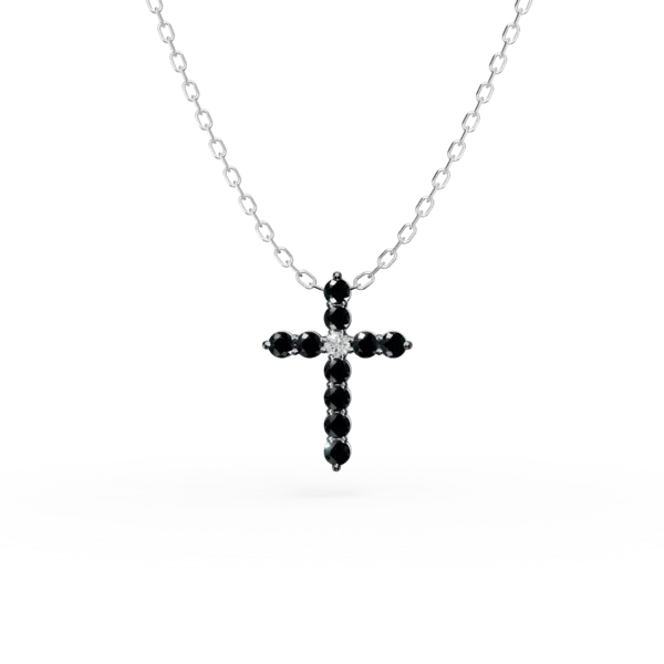 Lant cu pandantiv cruce din aur alb cu diamante de 0.2ct