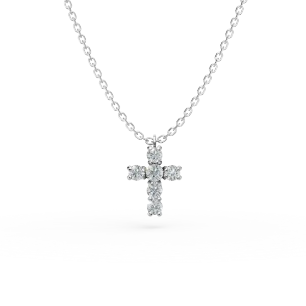 Lant cu pandantiv cruce din aur alb cu diamante de 0.2ct