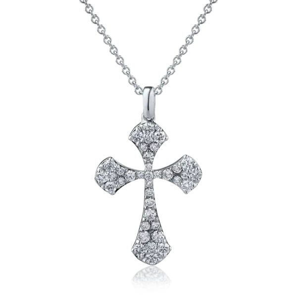 Lant cu pandantiv cruce din aur alb cu diamante de 0.81ct