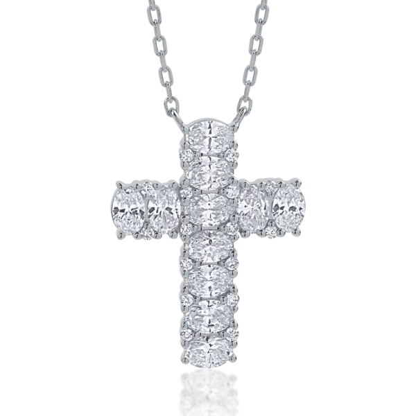 Lant cu pandantiv cruce din aur alb cu diamante de 1.2ct