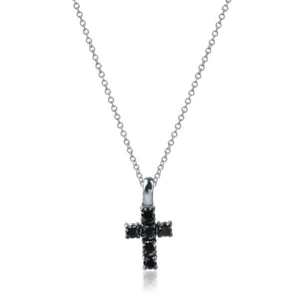 Lant cu pandantiv cruce din aur alb cu diamante negre de 0.31ct