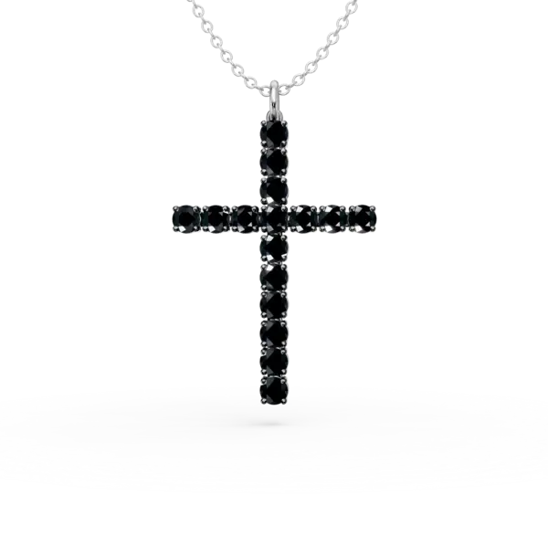 Lant cu pandantiv cruce din aur alb cu diamante negre de 1.5ct